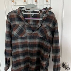 Patagonia boys XL Brown and Gray Plaid Shirt worn once